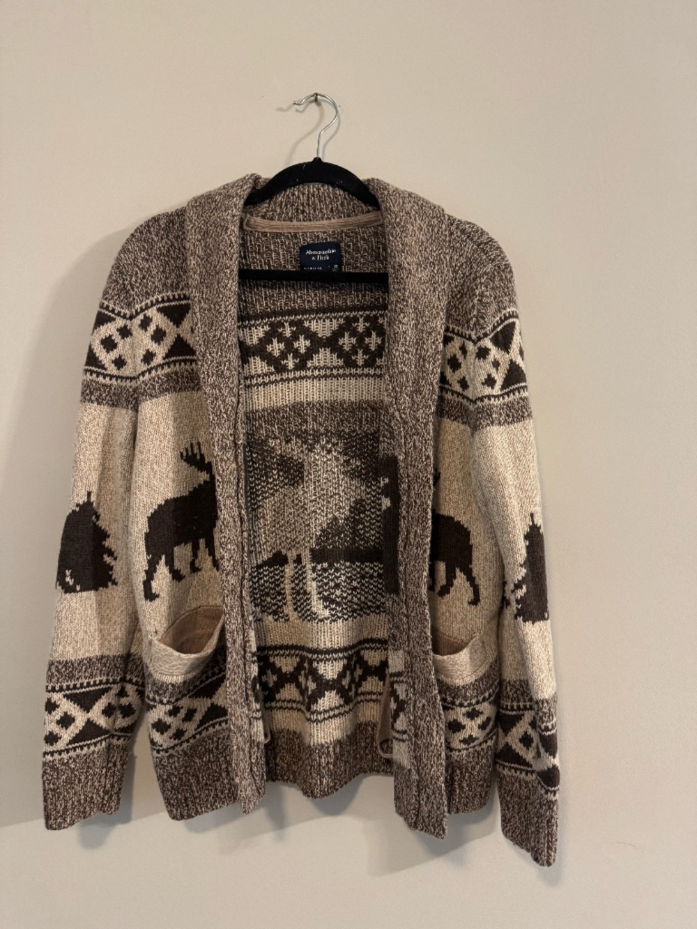 Vintage Abercrombie and Fitch Beige Brown Wool Fair Isle Sweater Moose XS Y2k